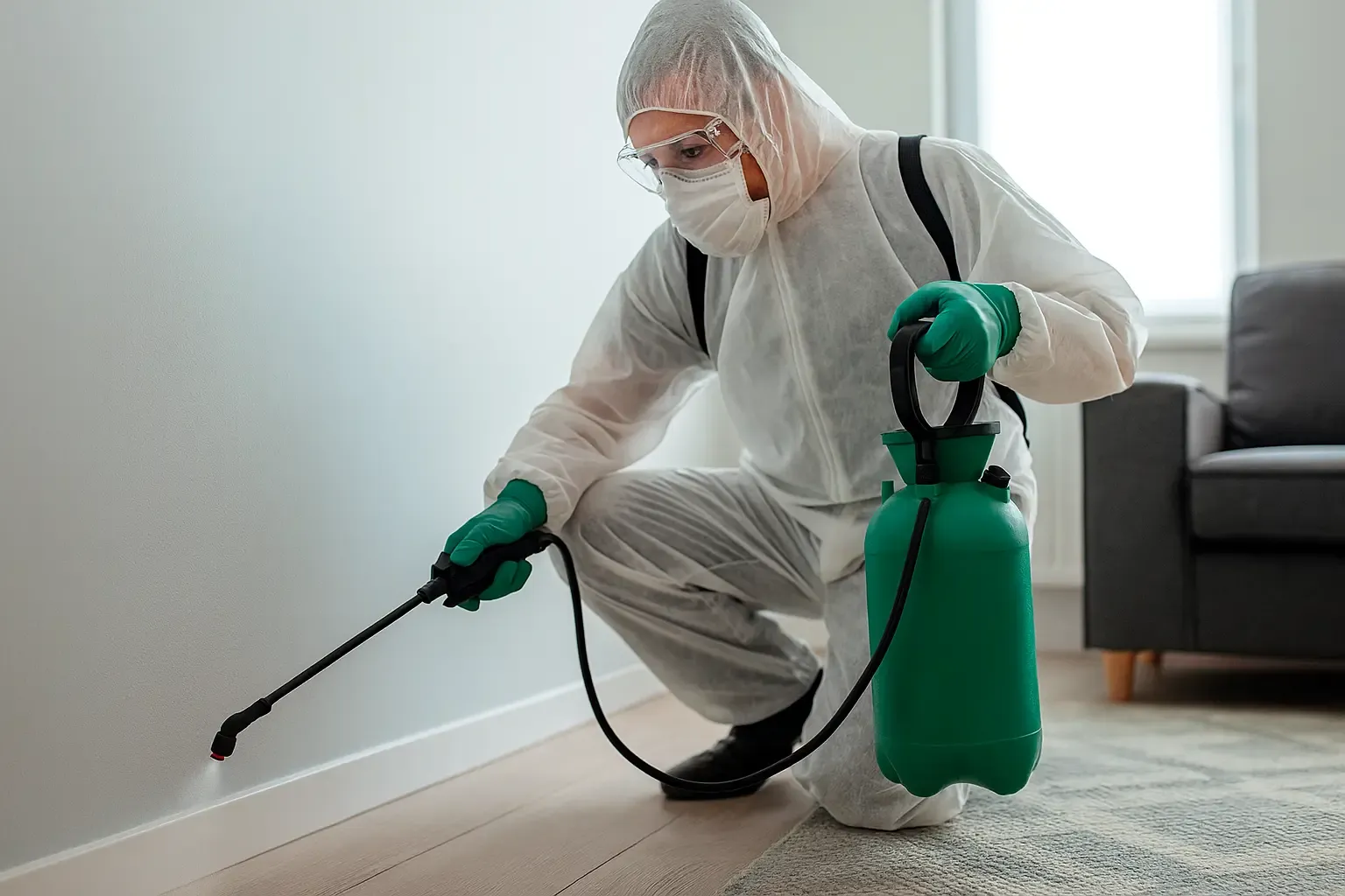 Targeted indoor pest treatment along skirting boards